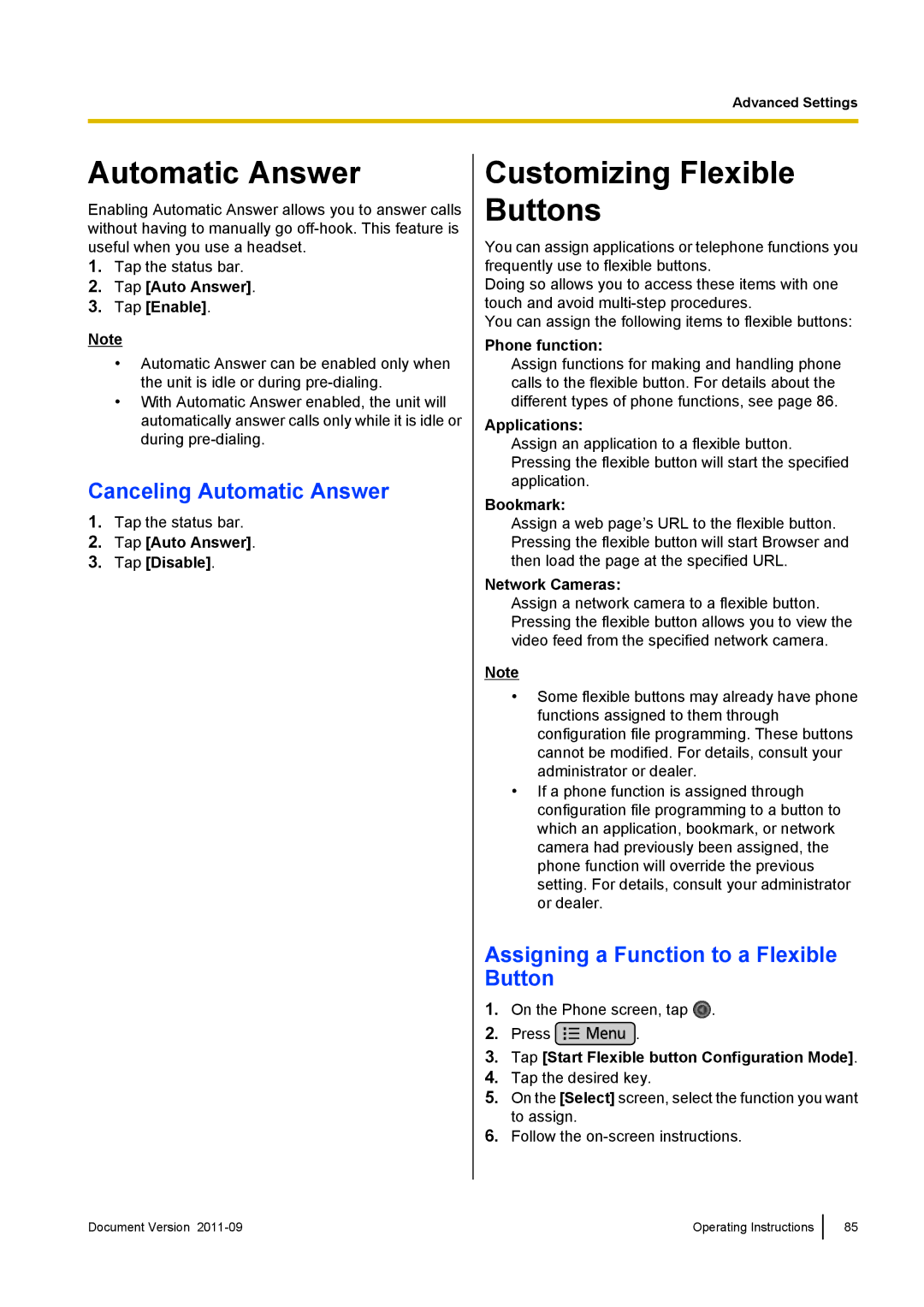 Panasonic KX-UT670 Customizing Flexible Buttons, Canceling Automatic Answer, Assigning a Function to a Flexible Button 