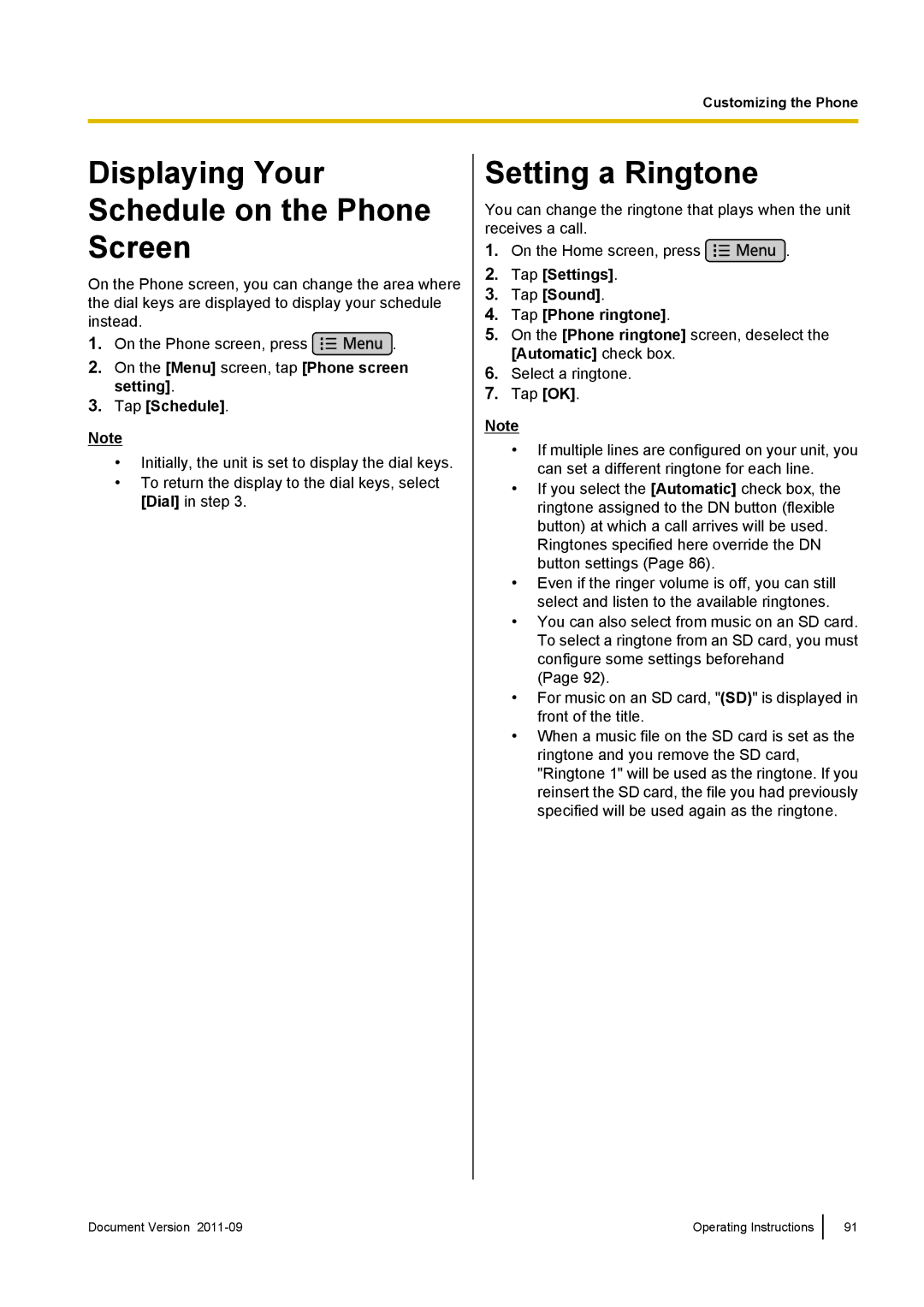 Panasonic KX-UT670 operating instructions Displaying Your Schedule on the Phone Screen, Setting a Ringtone 