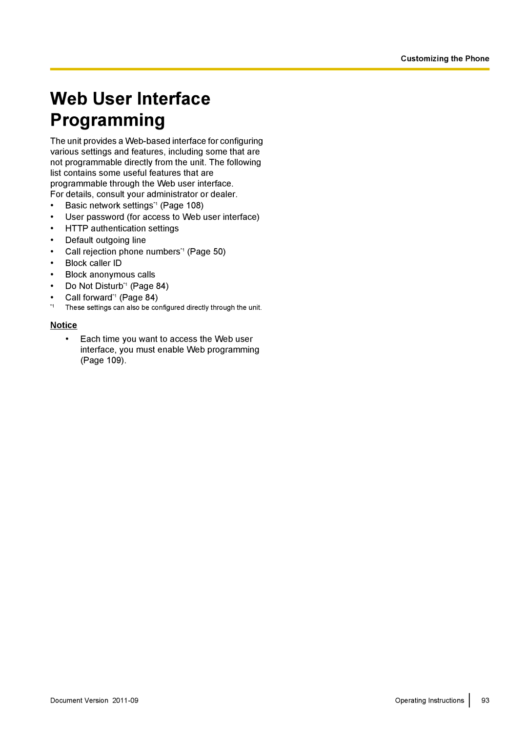 Panasonic KX-UT670 operating instructions Web User Interface Programming 