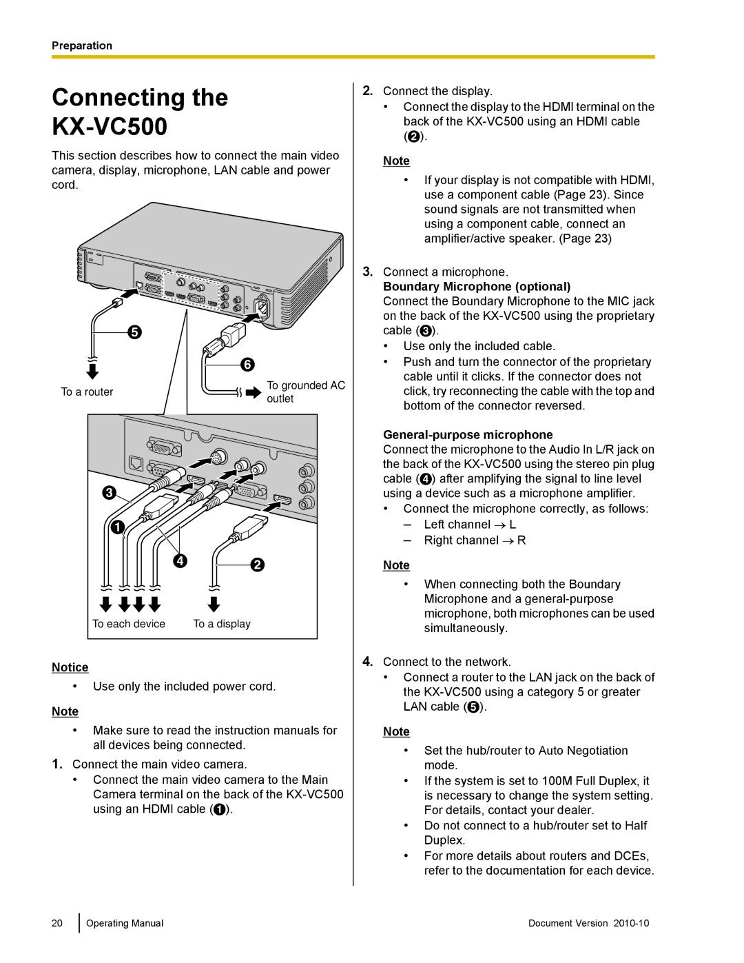 Panasonic manual Connecting KX-VC500, Boundary Microphone optional, General-purpose microphone 