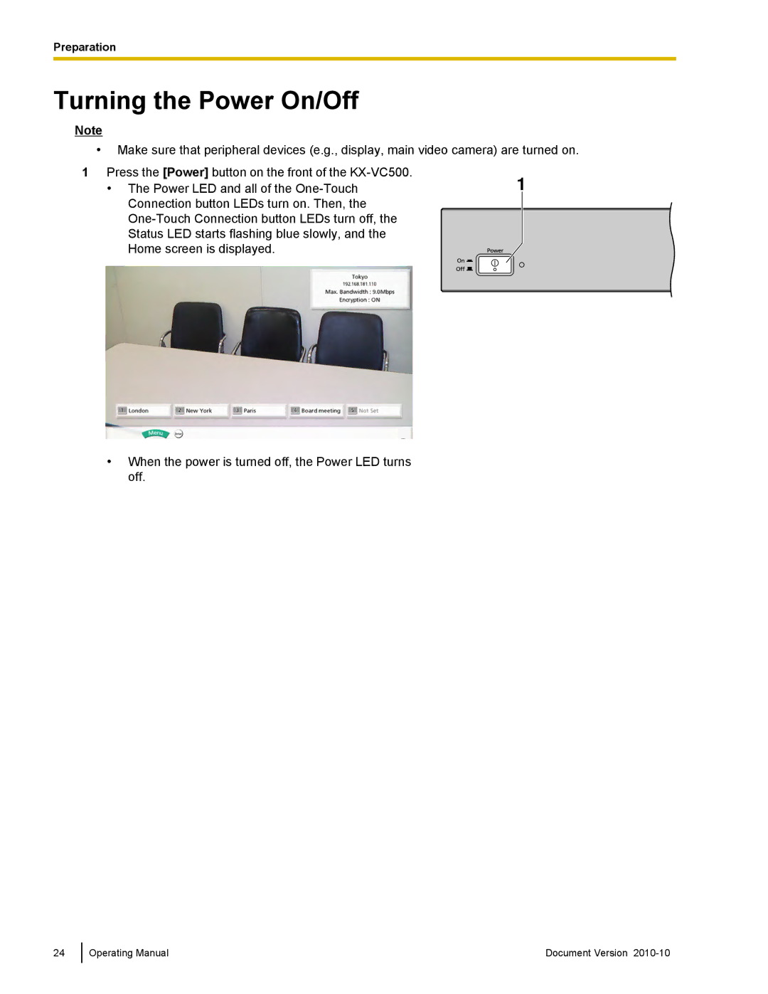 Panasonic KX-VC500 manual Turning the Power On/Off 