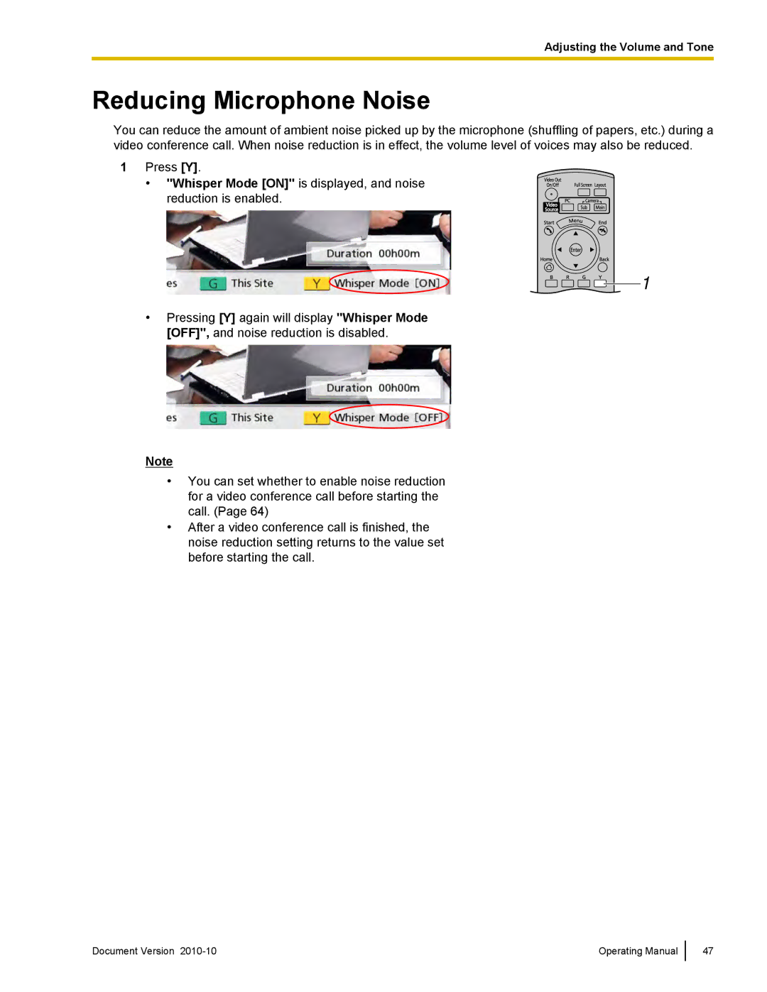 Panasonic KX-VC500 manual Reducing Microphone Noise 