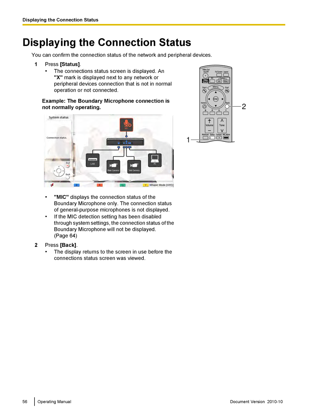 Panasonic KX-VC500 manual Displaying the Connection Status, Press Status 