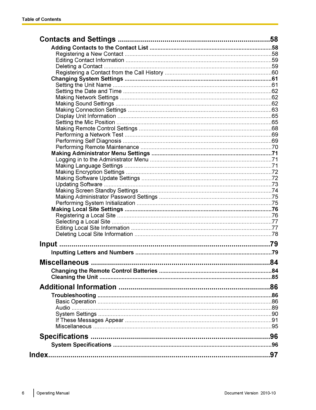 Panasonic KX-VC500 manual Input 