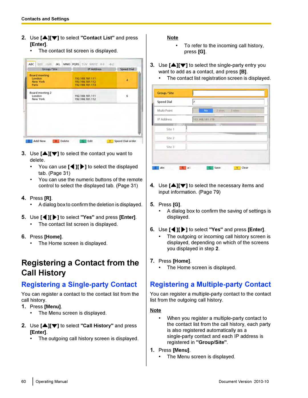 Panasonic KX-VC500 manual Registering a Contact from the Call History 