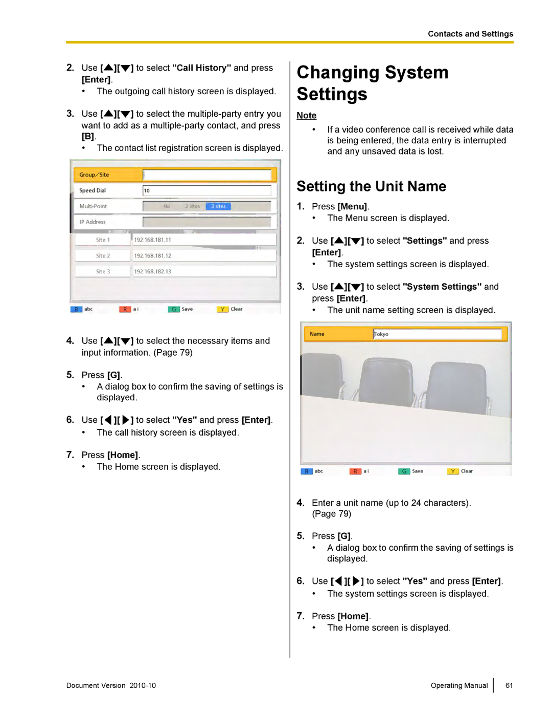 Panasonic KX-VC500 manual Changing System Settings, Setting the Unit Name, Use to select System Settings and press Enter 