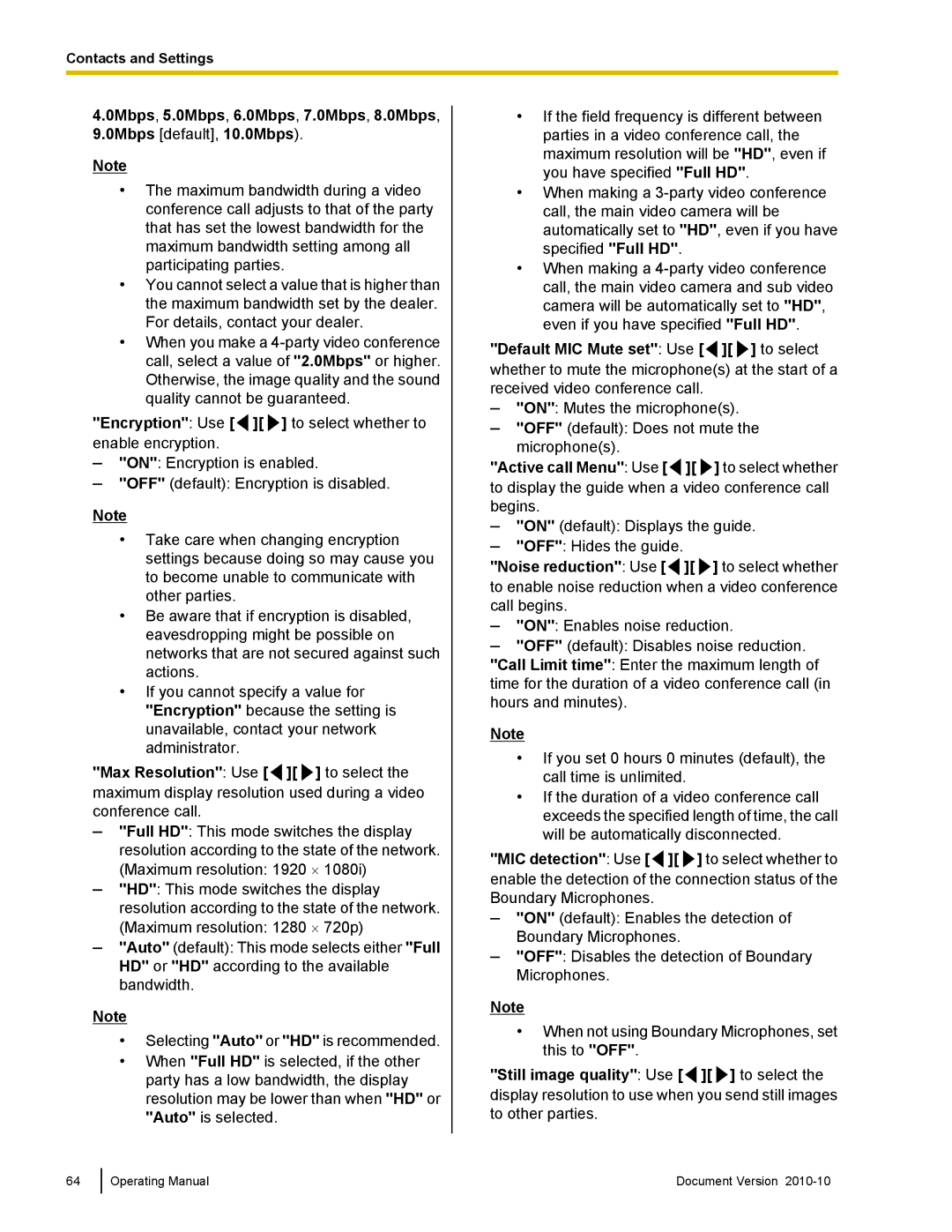 Panasonic KX-VC500 manual On default Displays the guide OFF Hides the guide 