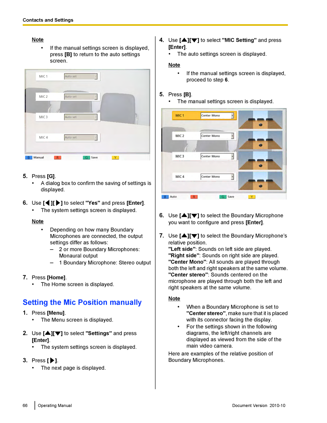 Panasonic KX-VC500 Setting the Mic Position manually 