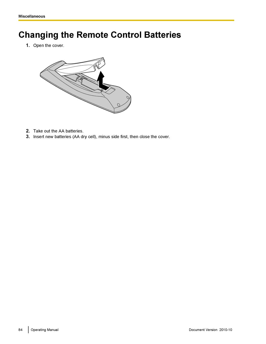 Panasonic KX-VC500 manual Changing the Remote Control Batteries 