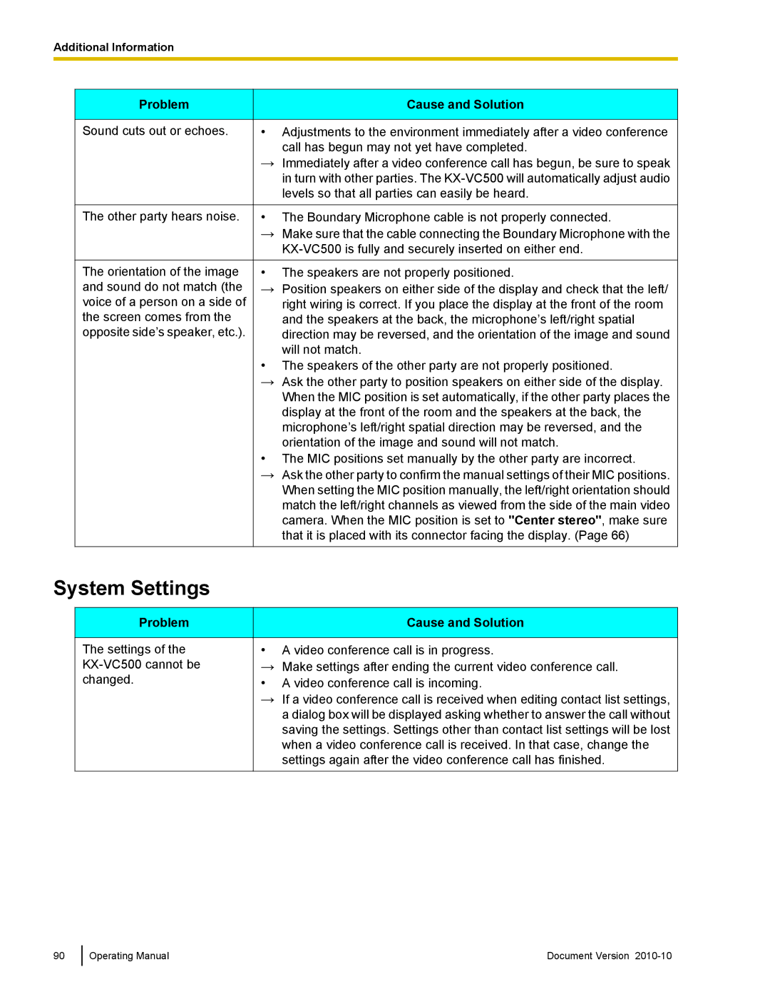 Panasonic KX-VC500 manual System Settings 