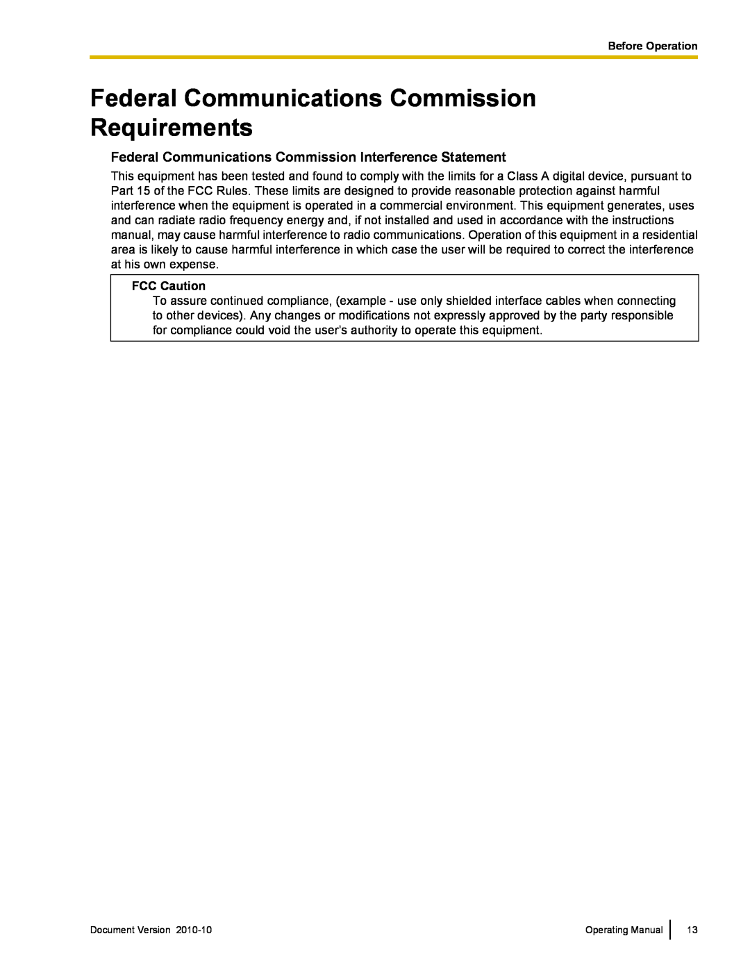 Panasonic KX-VC500 manual Federal Communications Commission Requirements, FCC Caution 