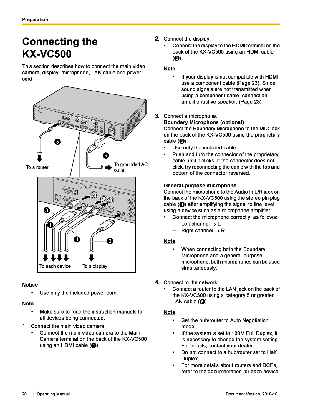 Panasonic manual Connecting the KX-VC500 