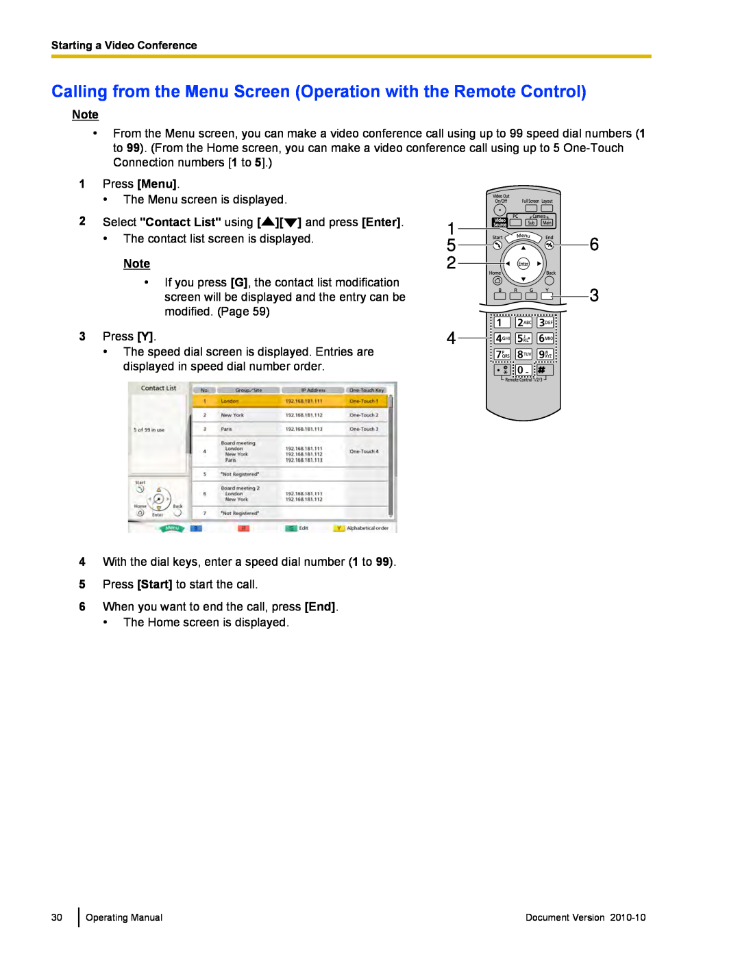 Panasonic KX-VC500 manual 2Select Contact List using and press Enter 