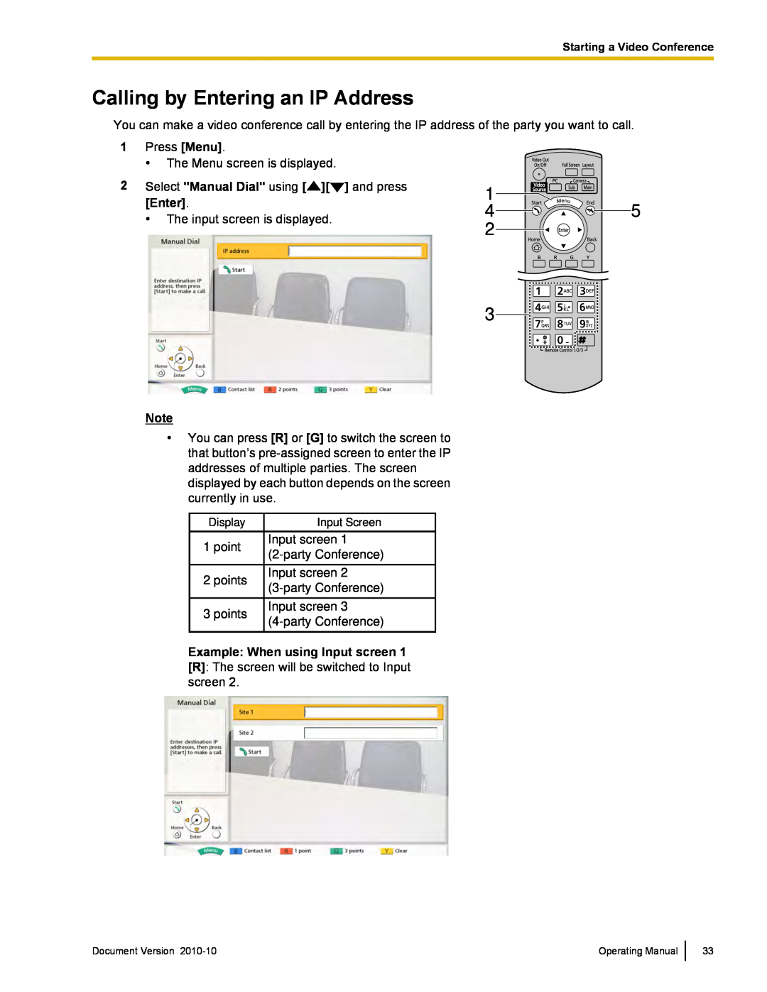 Panasonic KX-VC500 manual Calling by Entering an IP Address, 1 45 3, Example: When using Input screen 