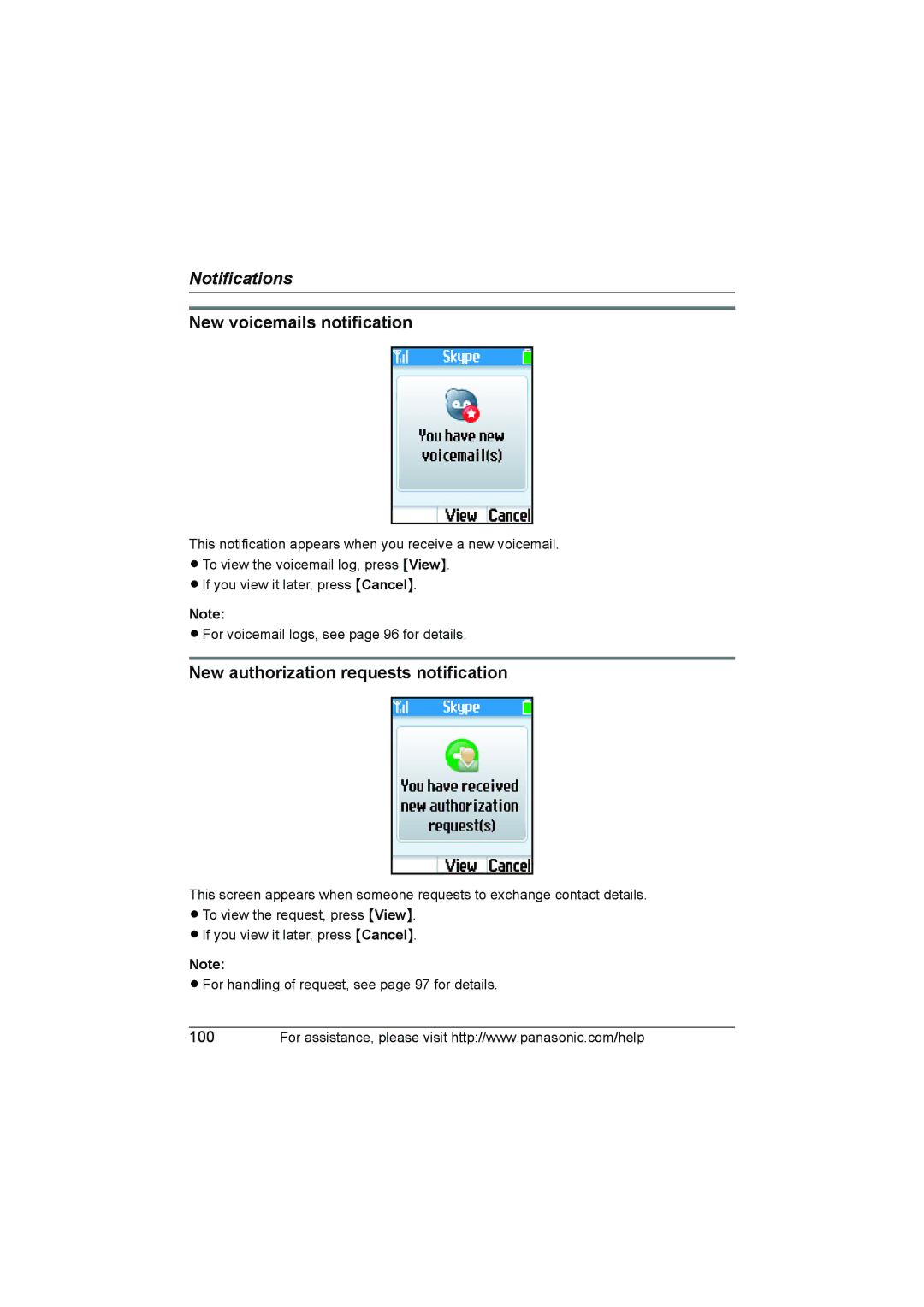 Panasonic KX WP1050 operating instructions New voicemails notification, New authorization requests notification 