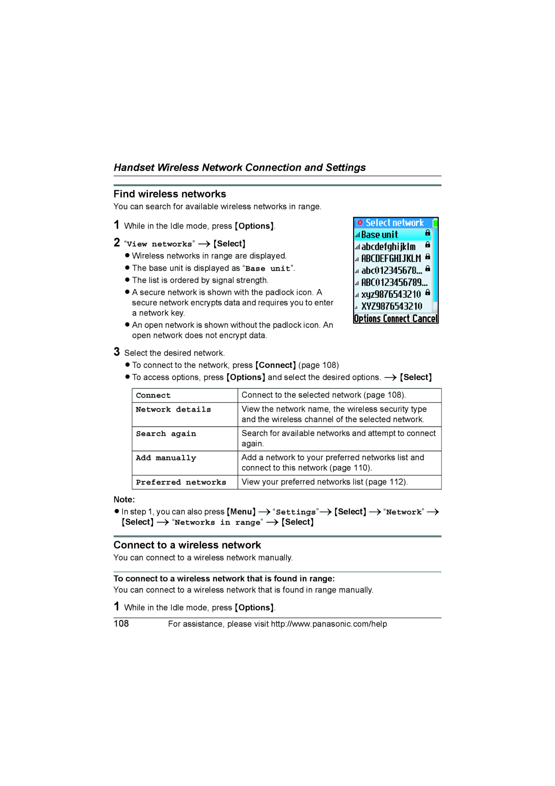 Panasonic KX WP1050 operating instructions Find wireless networks, Connect to a wireless network 