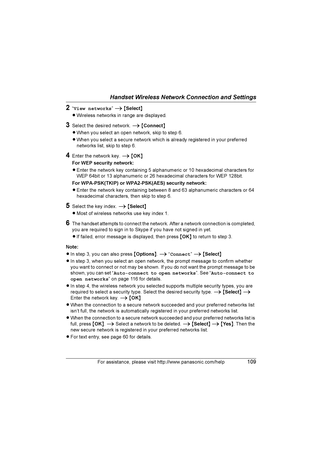 Panasonic KX WP1050 operating instructions For WEP security network, For WPA-PSKTKIP or WPA2-PSKAES security network 