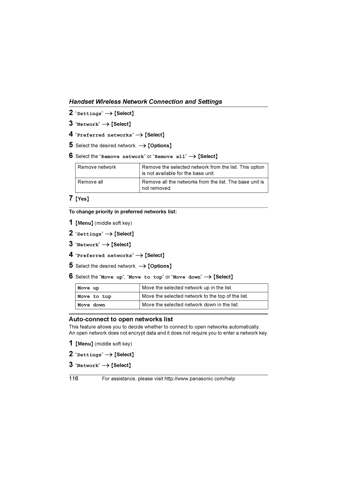 Panasonic KX WP1050 operating instructions Auto-connect to open networks list 