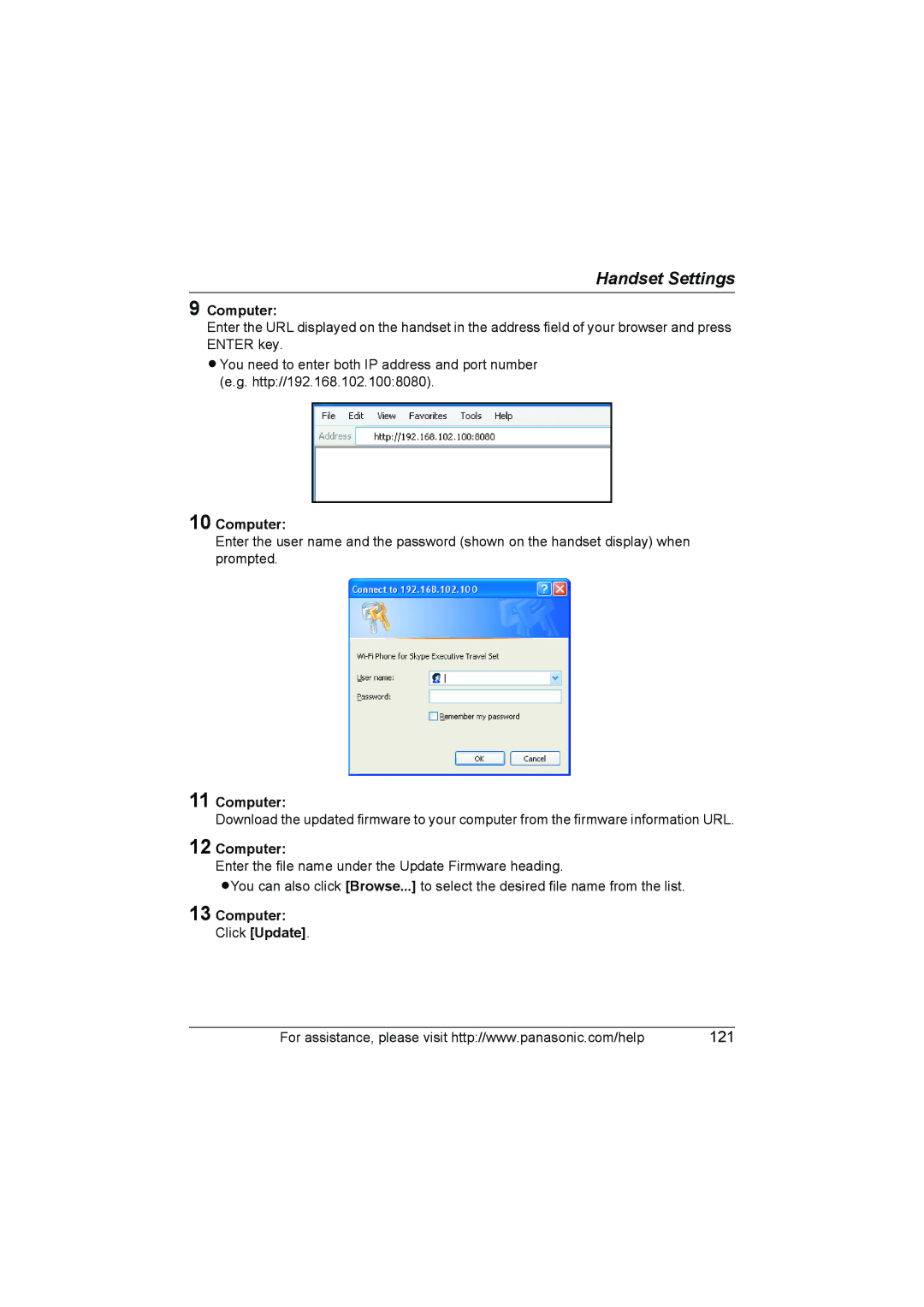 Panasonic KX WP1050 operating instructions Computer Click Update 