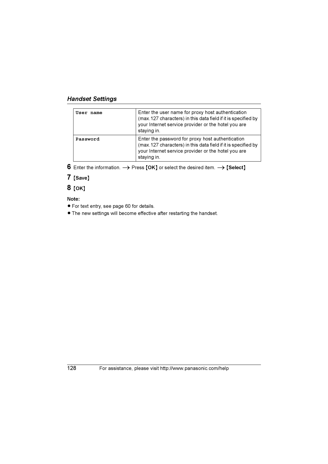 Panasonic KX WP1050 operating instructions User name, Password 