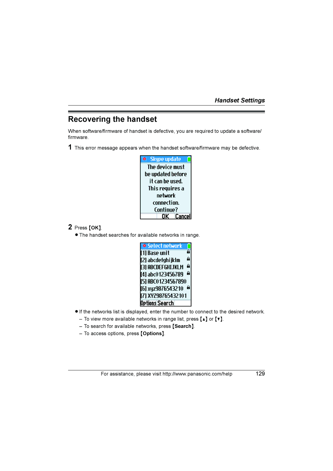 Panasonic KX WP1050 operating instructions Recovering the handset 