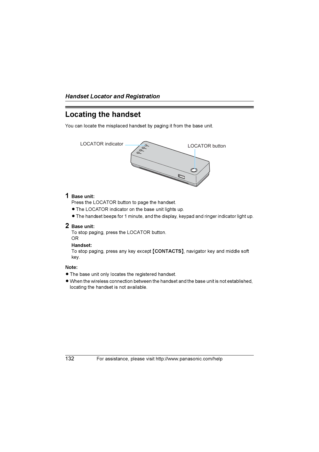 Panasonic KX WP1050 operating instructions Locating the handset, Base unit, Handset 