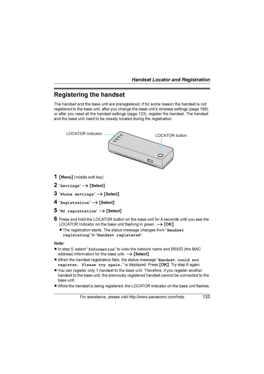 Panasonic KX WP1050 operating instructions Registering the handset 