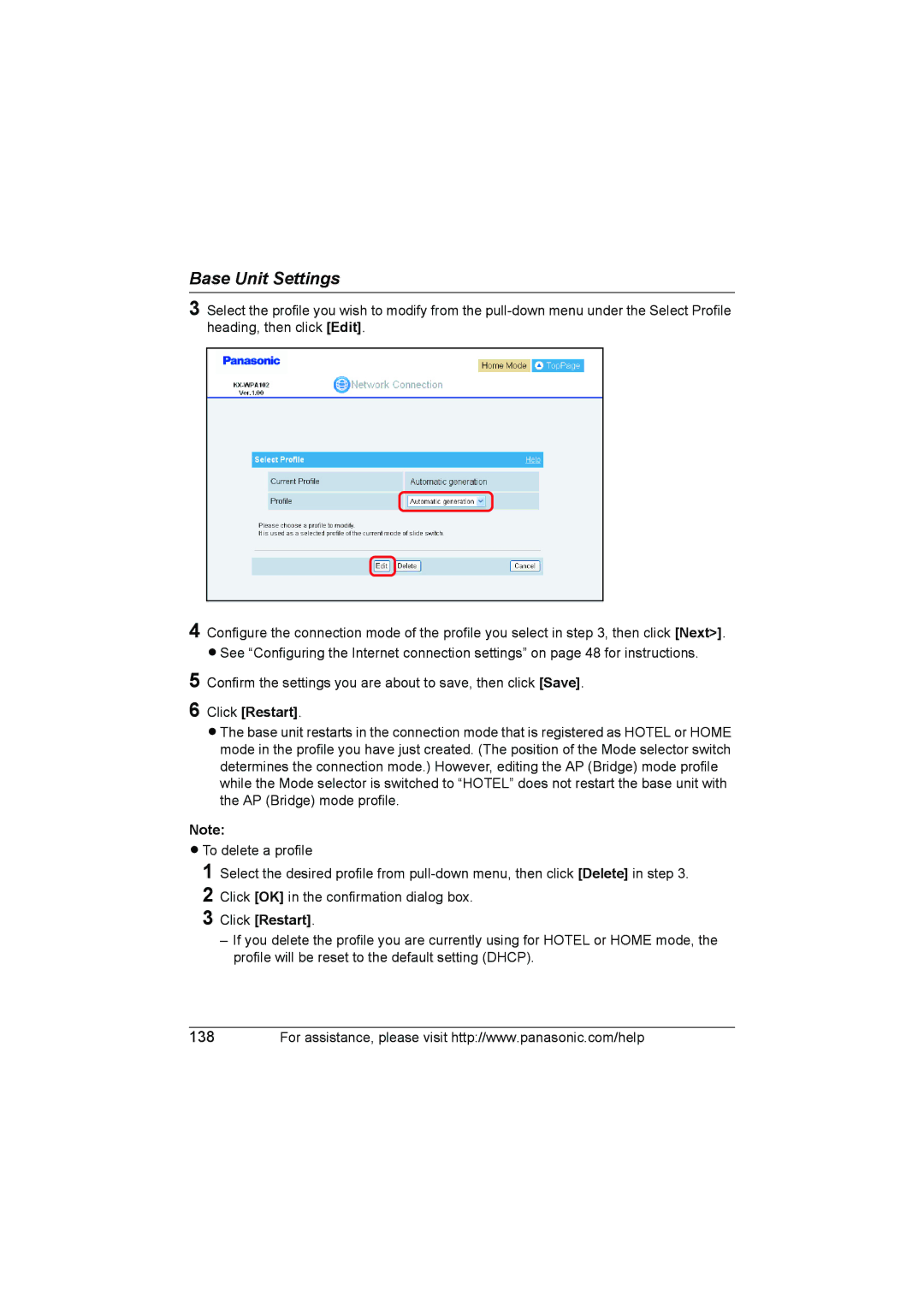 Panasonic KX WP1050 operating instructions Base Unit Settings 