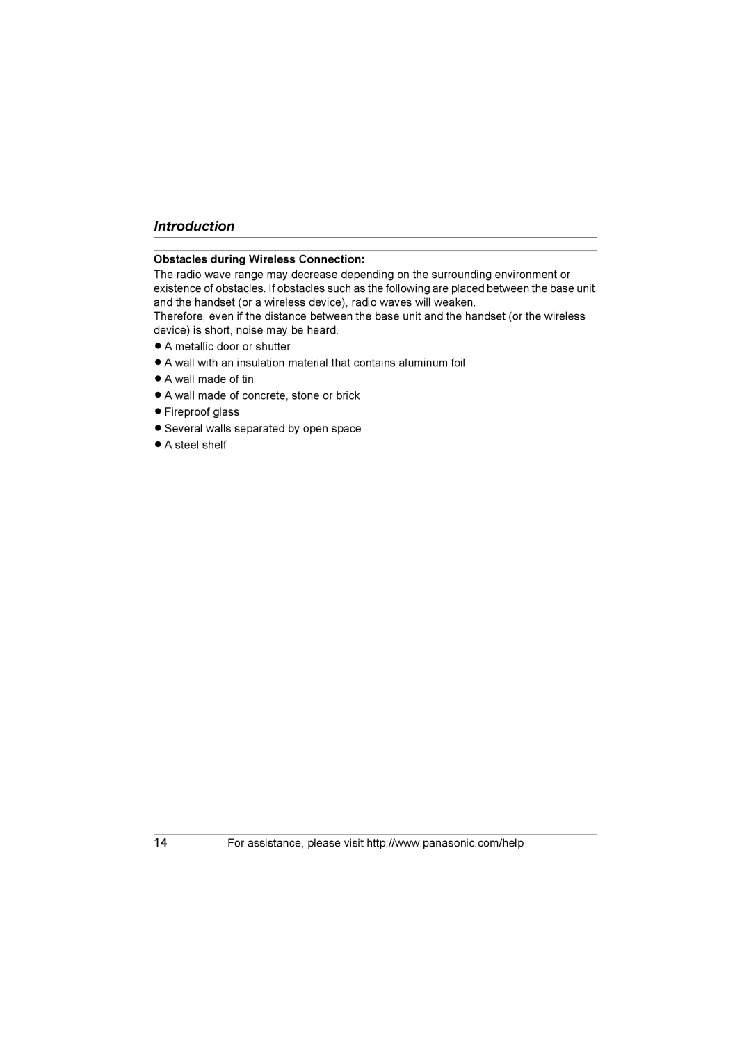 Panasonic KX WP1050 operating instructions Obstacles during Wireless Connection 