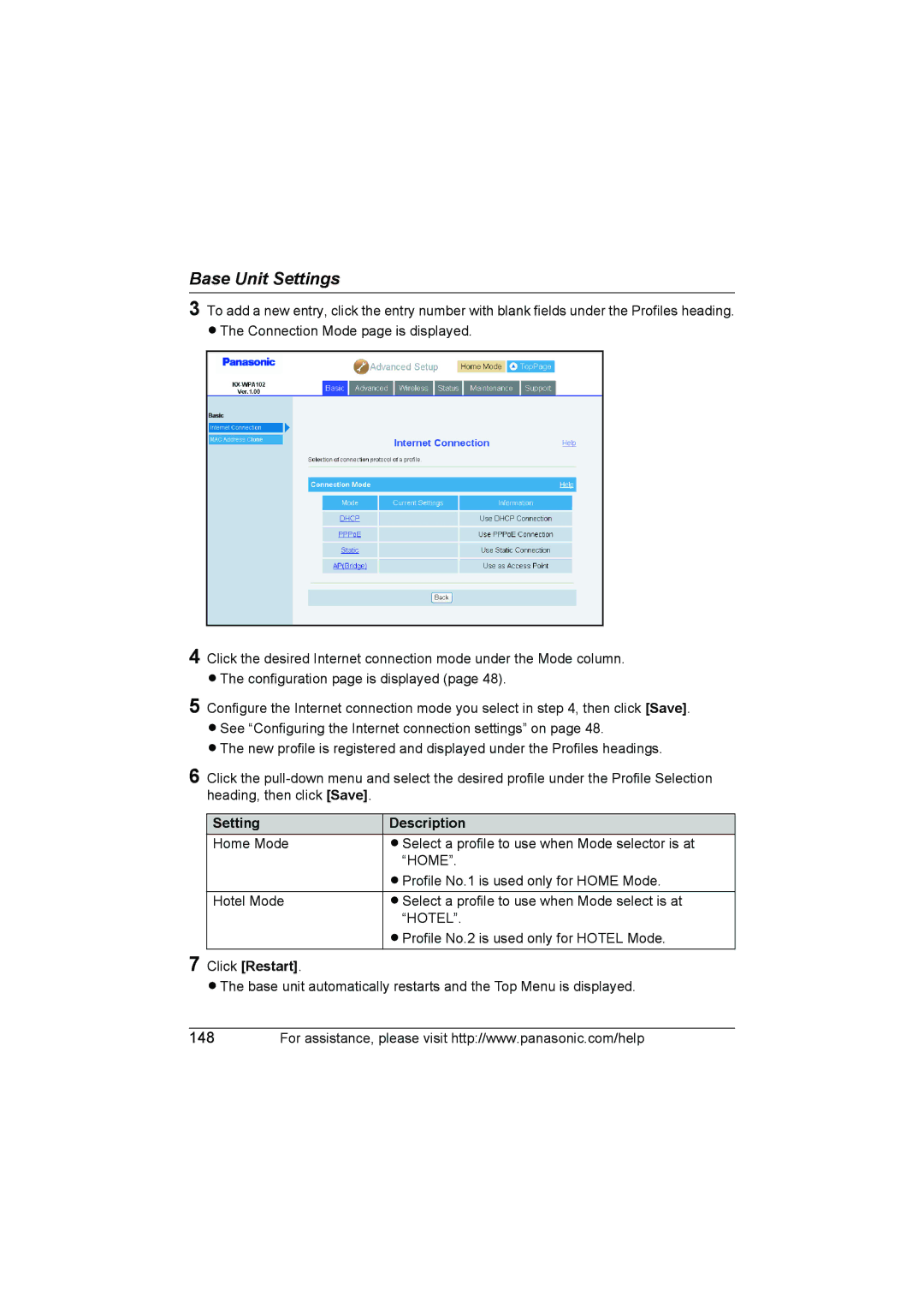 Panasonic KX WP1050 operating instructions Hotel 