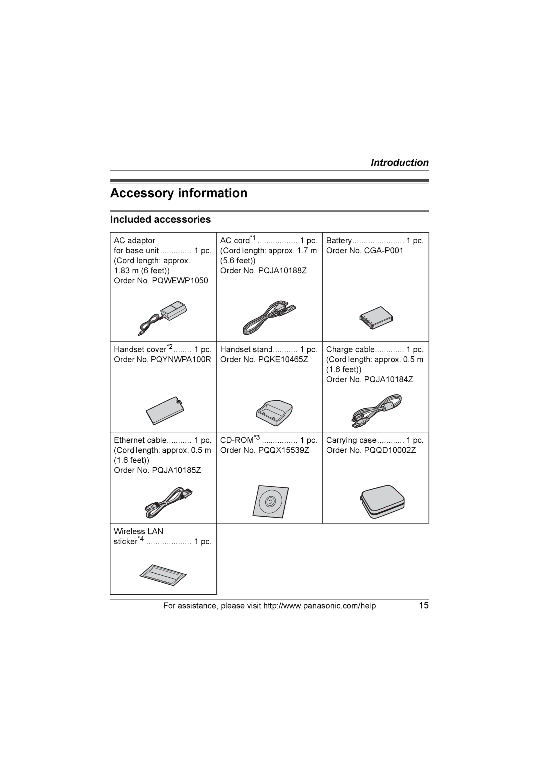 Panasonic KX WP1050 operating instructions Accessory information, Included accessories 