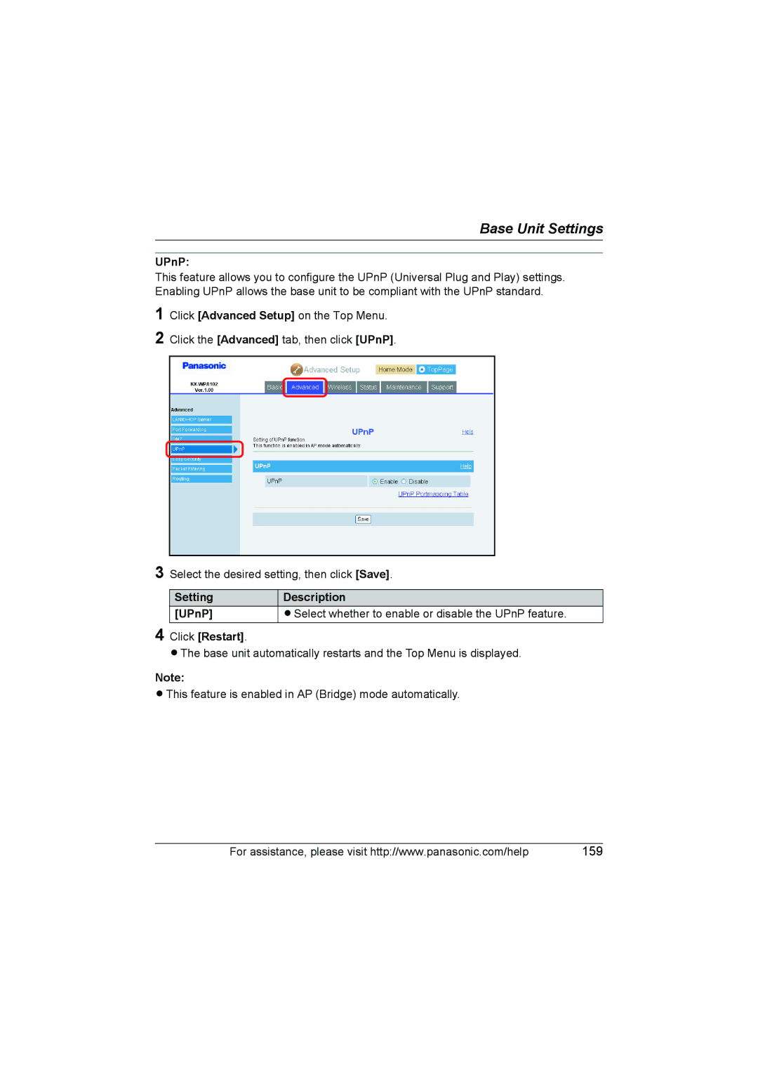 Panasonic KX WP1050 operating instructions UPnP 