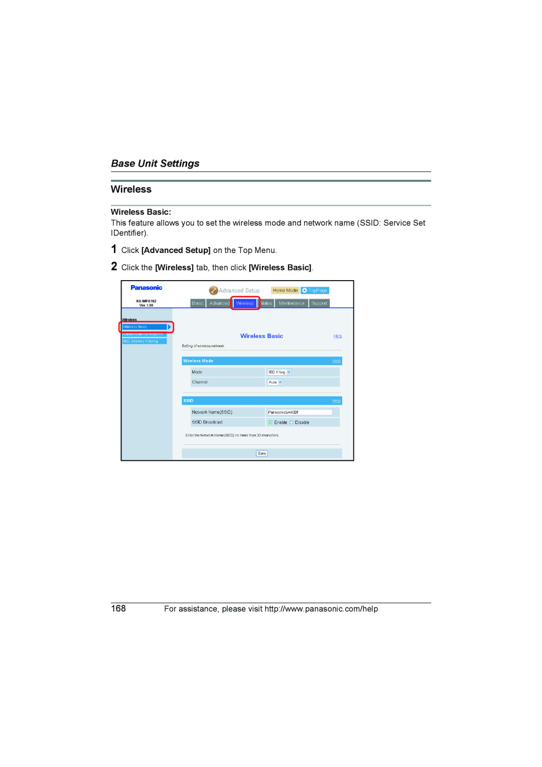 Panasonic KX WP1050 operating instructions Wireless Basic 