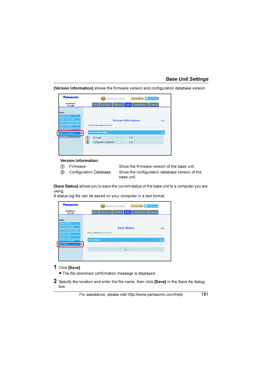 Panasonic KX WP1050 operating instructions Version Information 