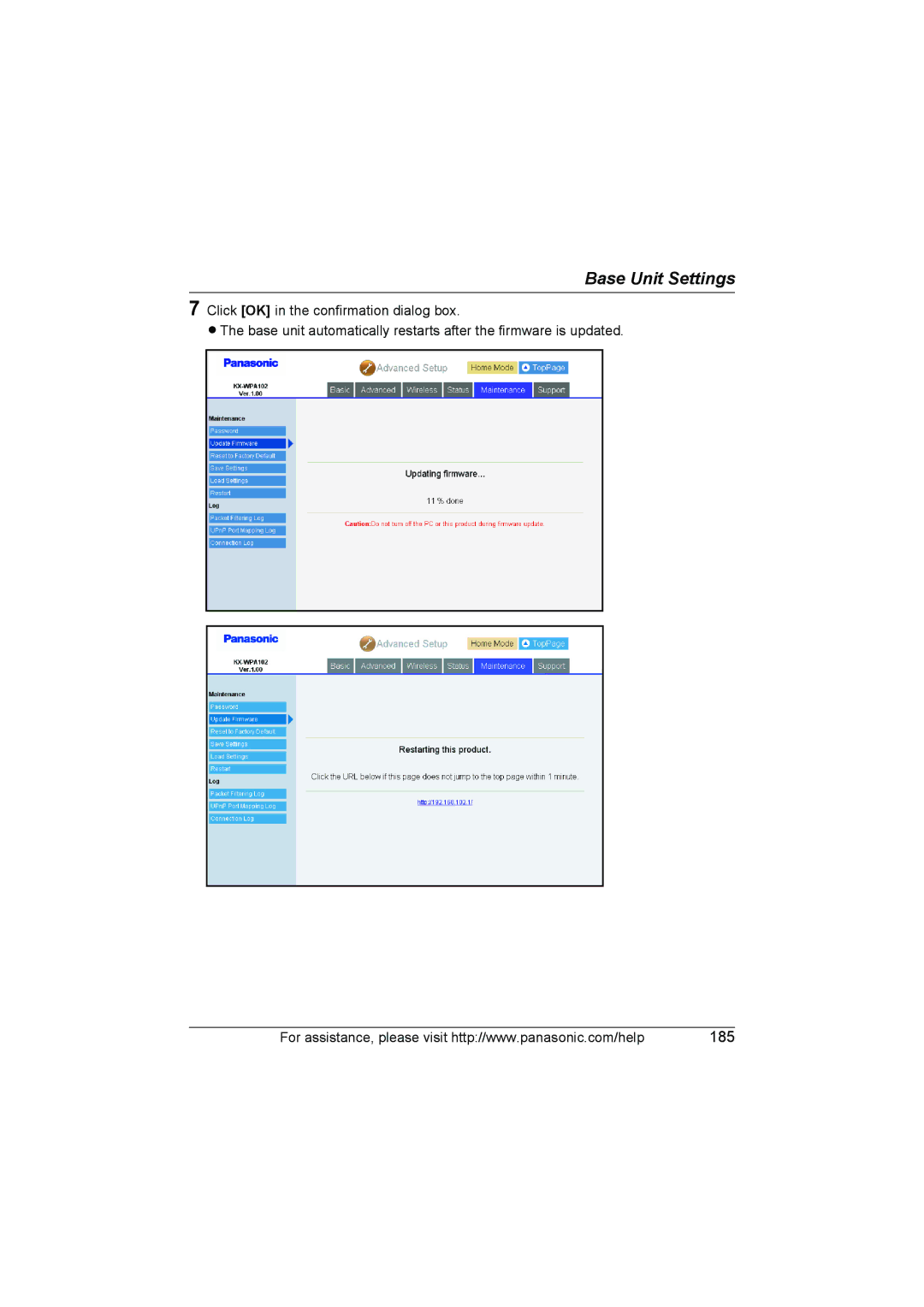 Panasonic KX WP1050 operating instructions 185 