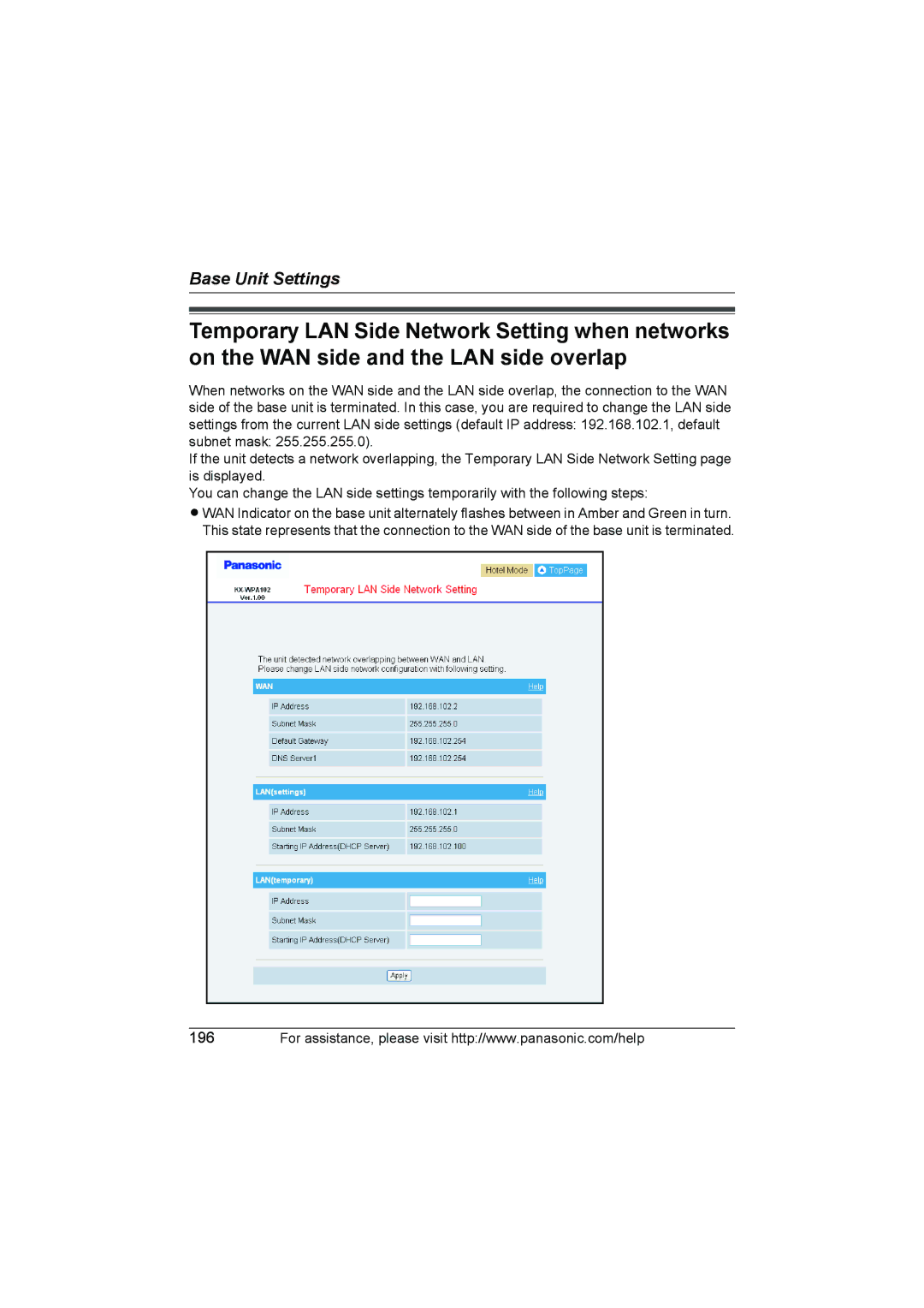 Panasonic KX WP1050 operating instructions Base Unit Settings 