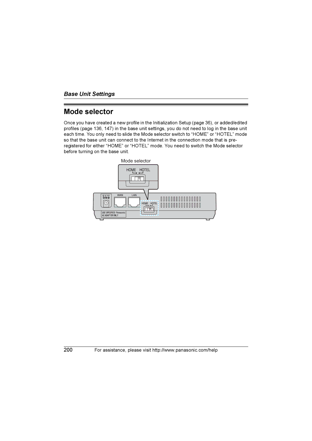 Panasonic KX WP1050 operating instructions Mode selector 