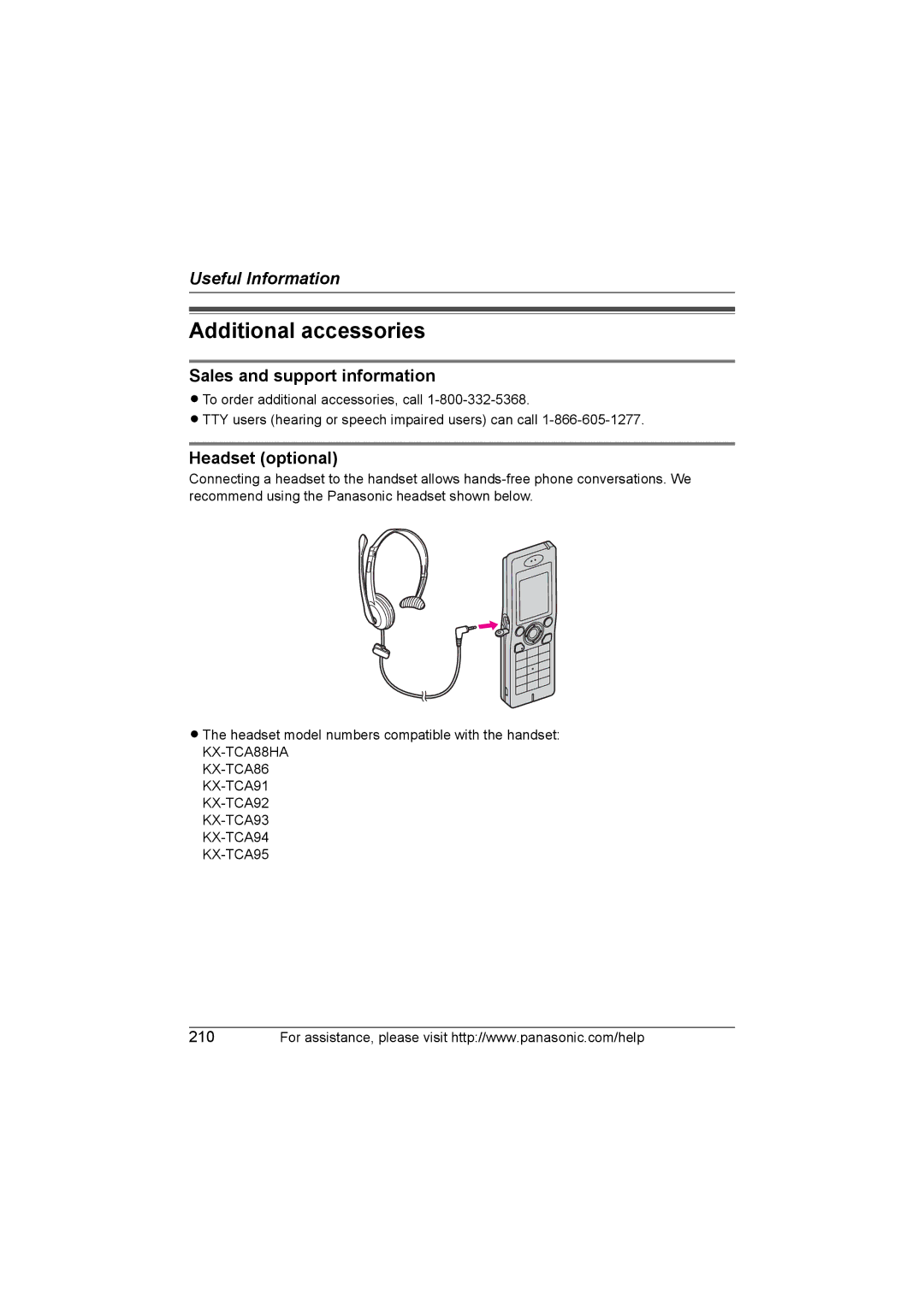 Panasonic KX WP1050 operating instructions Additional accessories, Headset optional 