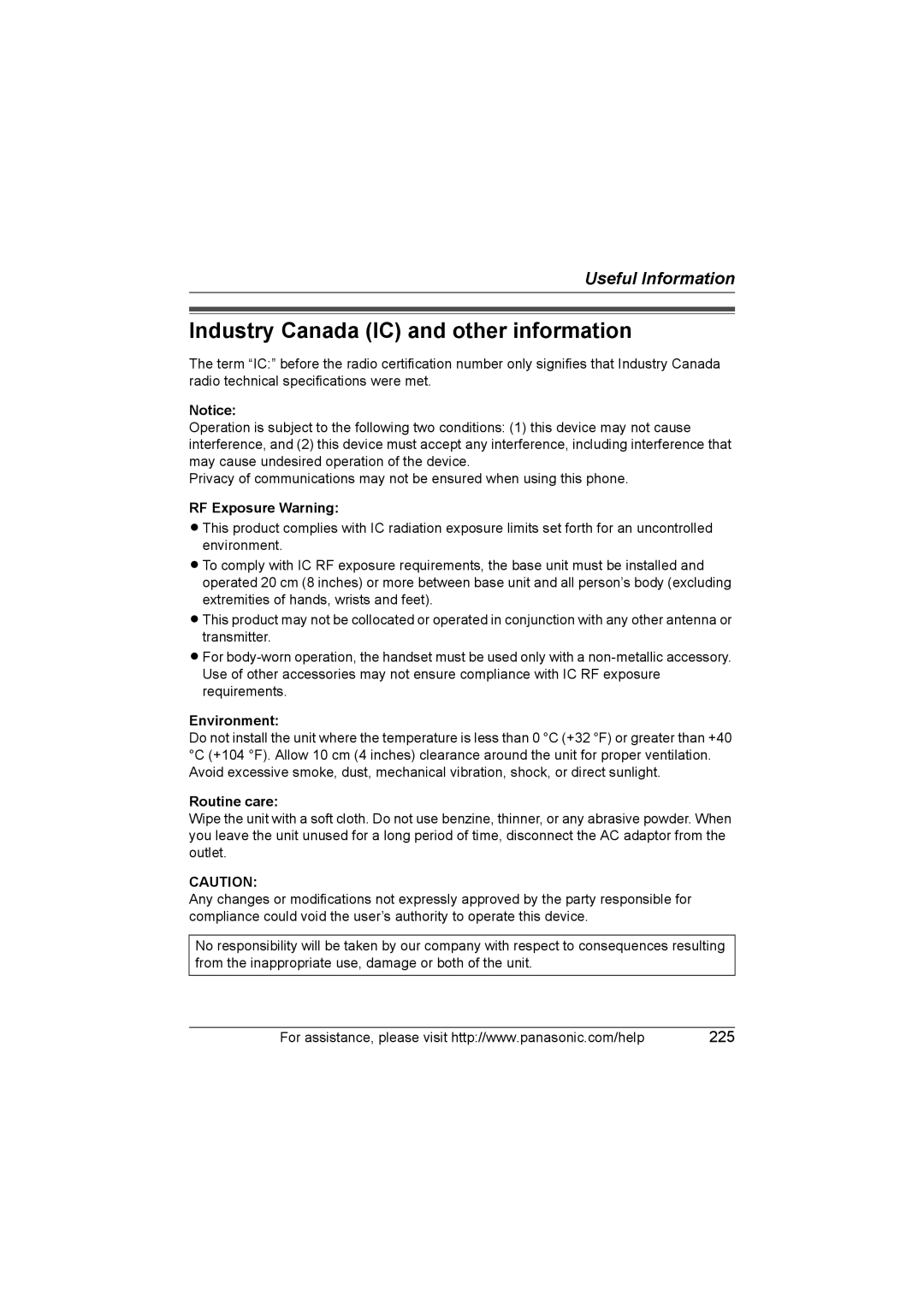 Panasonic KX WP1050 operating instructions Industry Canada IC and other information, RF Exposure Warning 