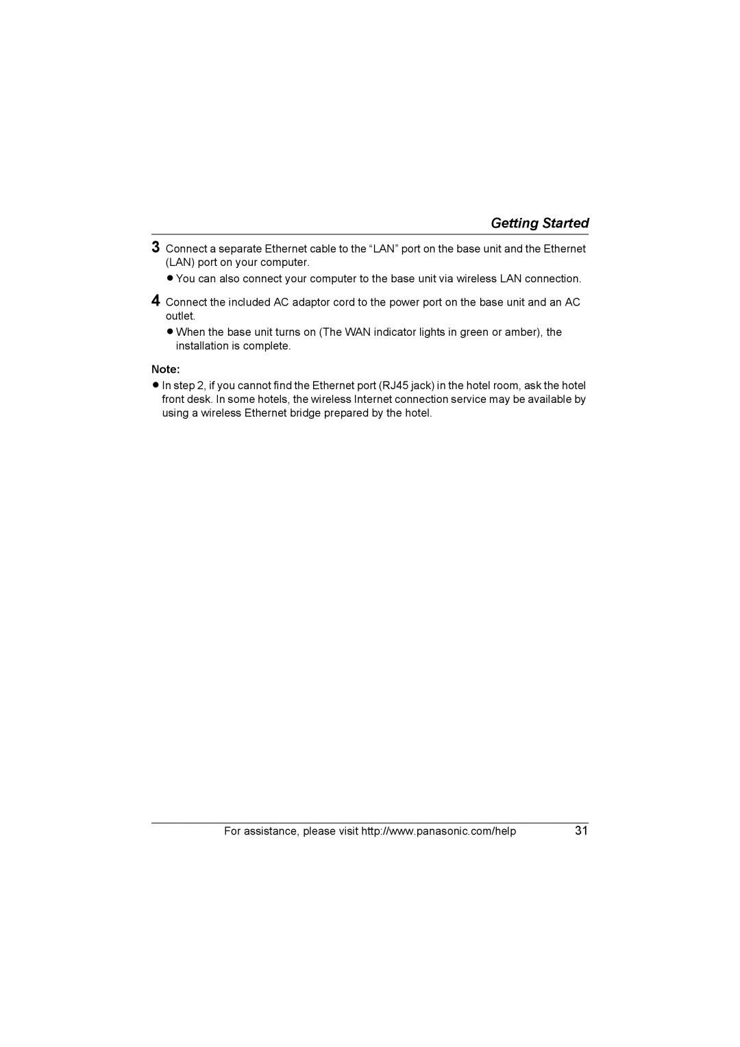 Panasonic KX WP1050 operating instructions Getting Started 