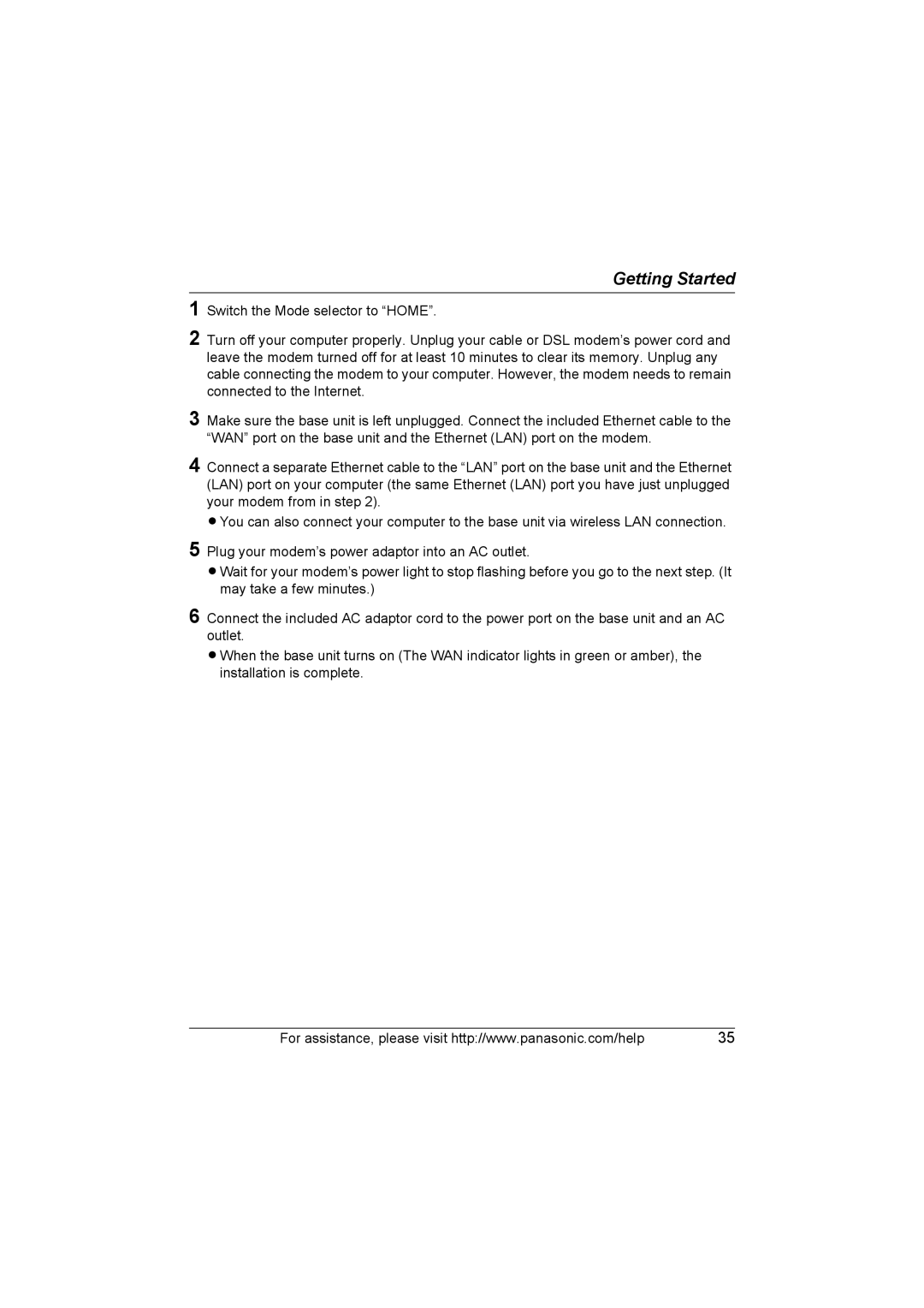 Panasonic KX WP1050 operating instructions Getting Started 