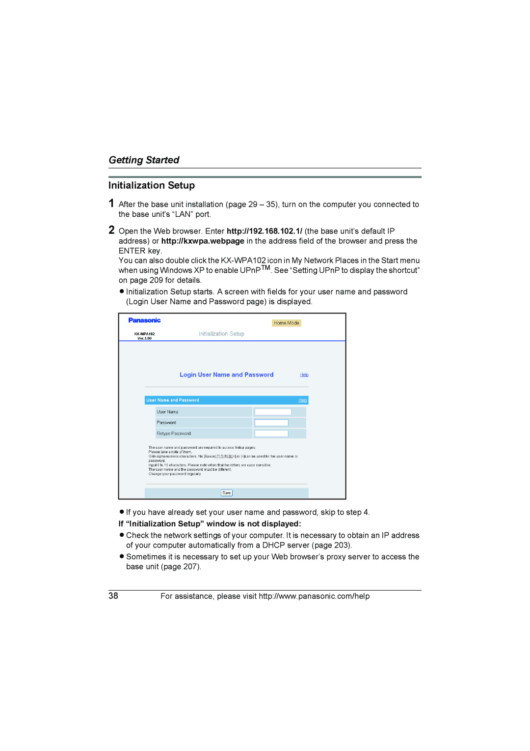 Panasonic KX WP1050 operating instructions If Initialization Setup window is not displayed 