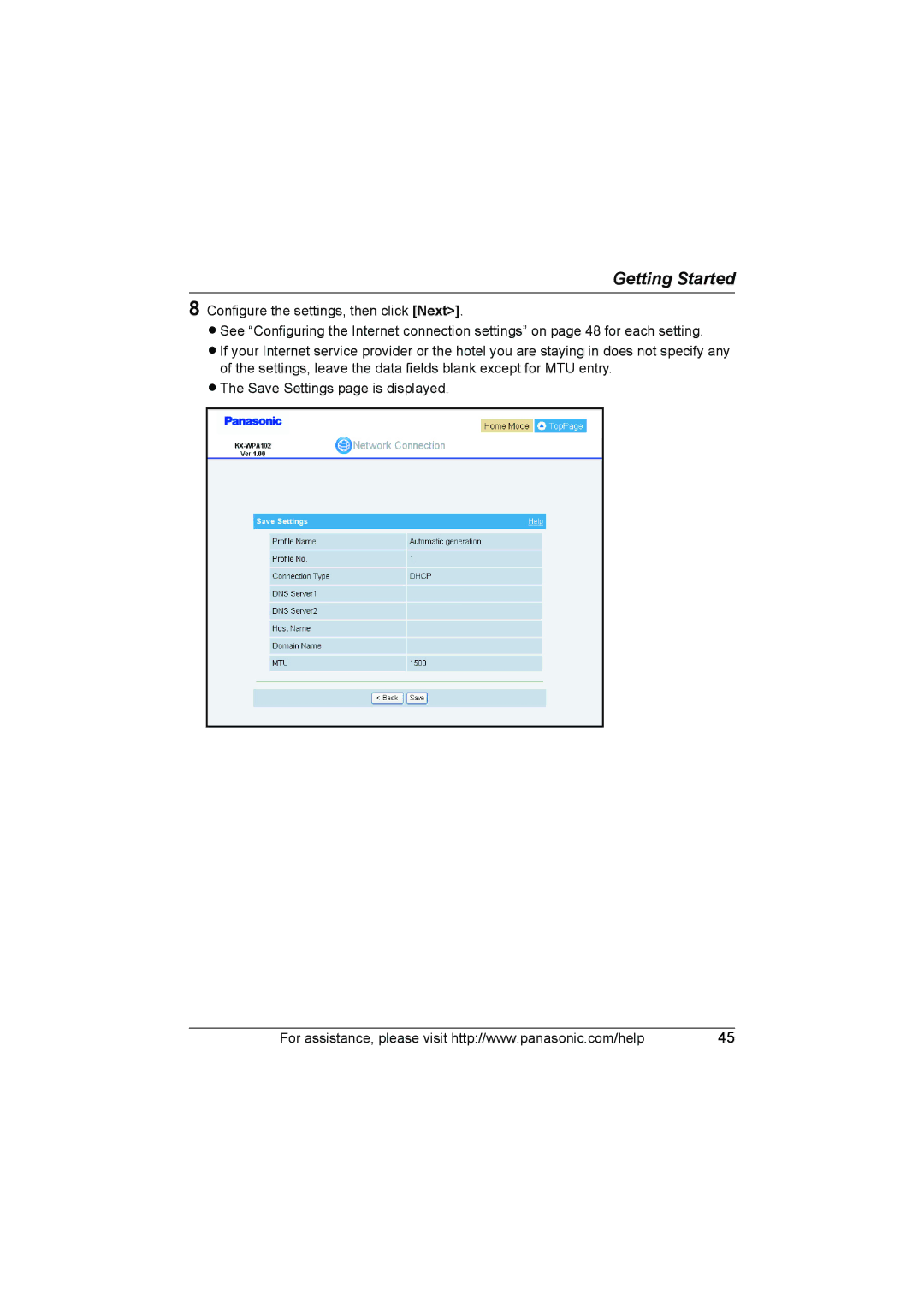 Panasonic KX WP1050 operating instructions Getting Started 