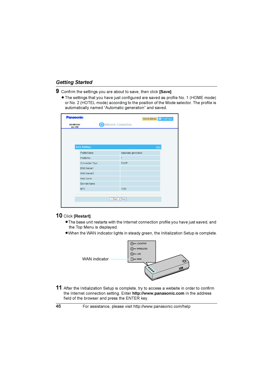 Panasonic KX WP1050 operating instructions Click Restart 