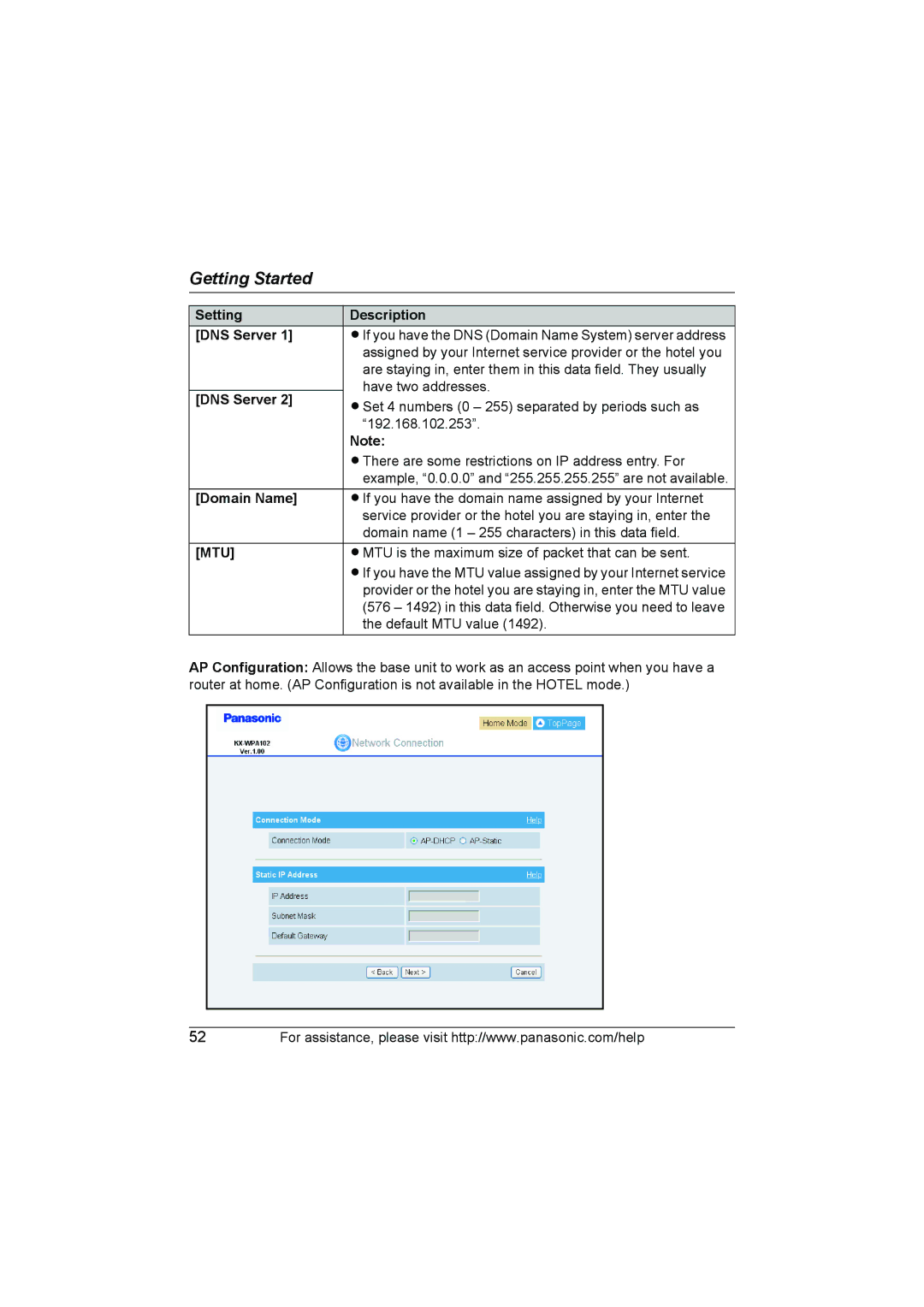 Panasonic KX WP1050 operating instructions Domain name 1 255 characters in this data field 