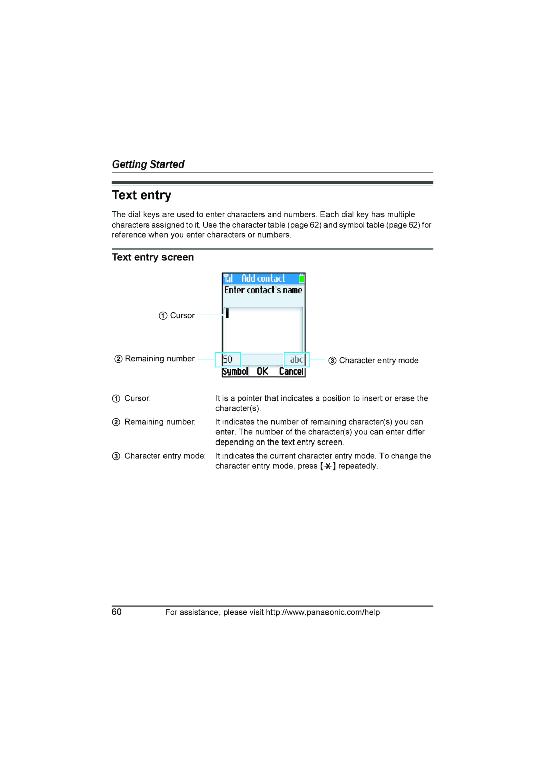 Panasonic KX WP1050 operating instructions Text entry screen 