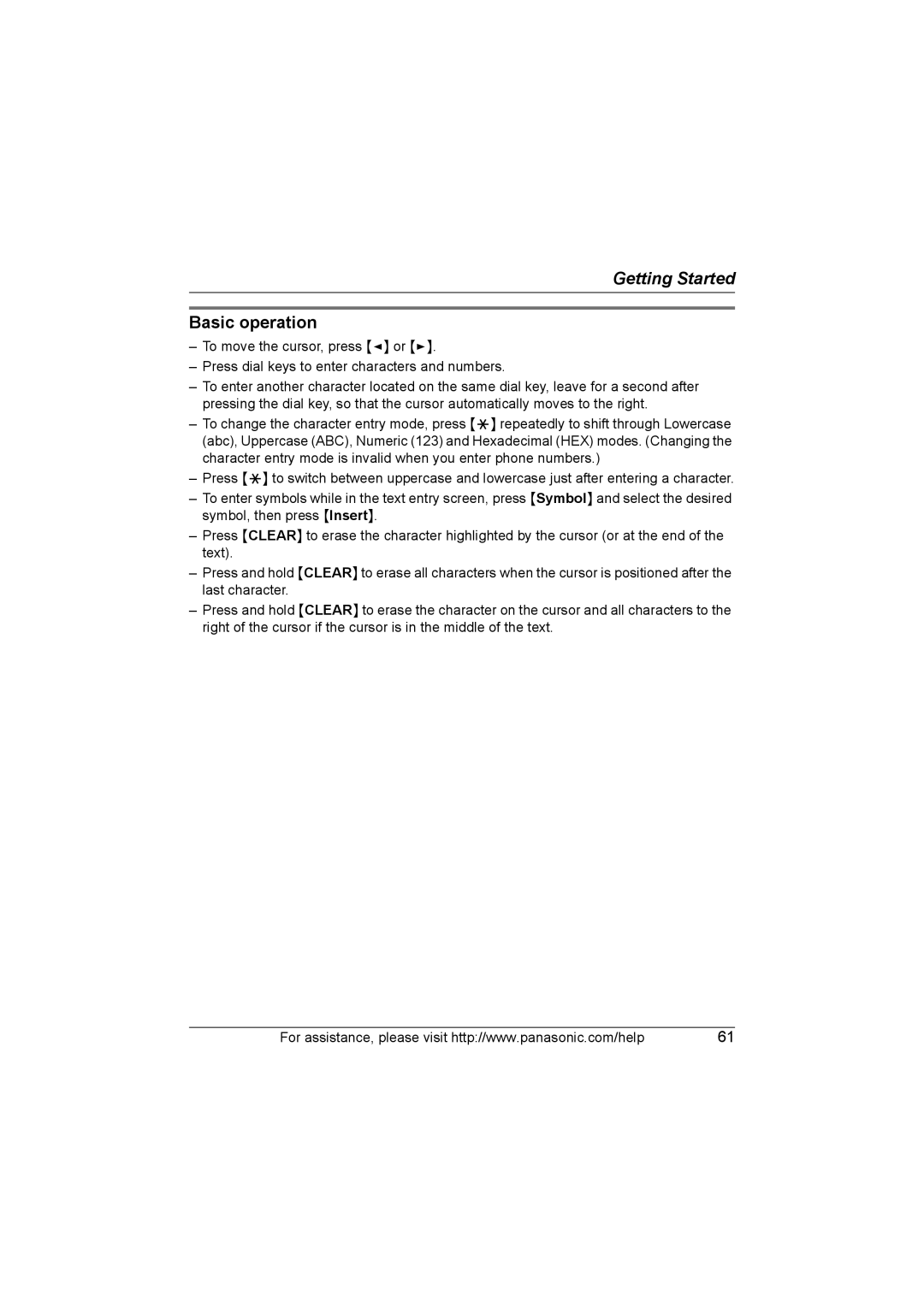 Panasonic KX WP1050 operating instructions Basic operation 