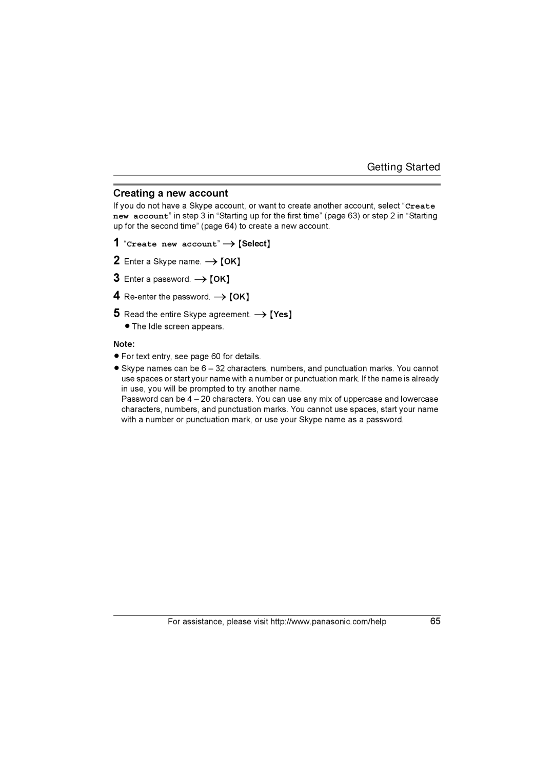 Panasonic KX WP1050 operating instructions Creating a new account, Create new account iSelect 