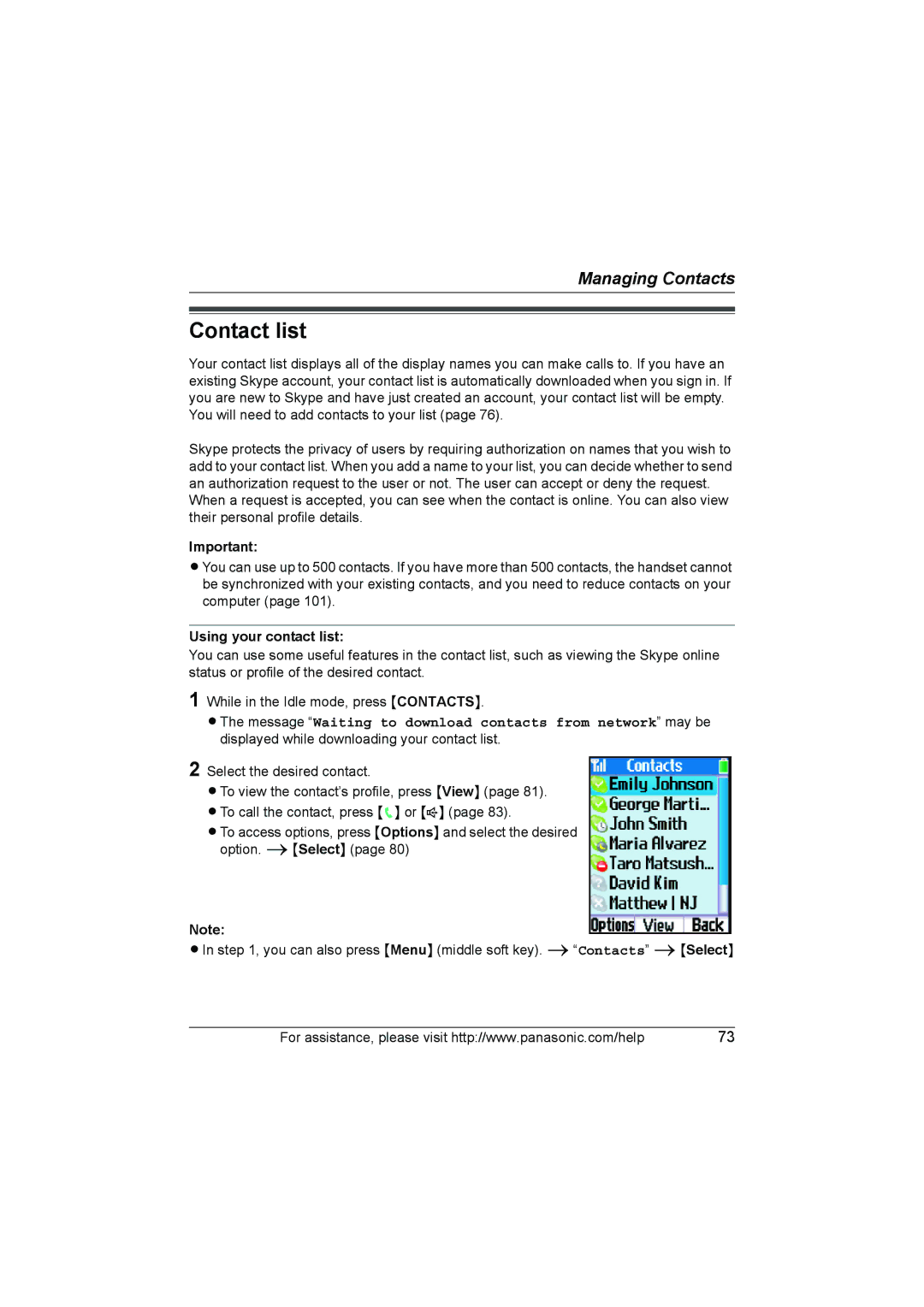 Panasonic KX WP1050 operating instructions Contact list, Using your contact list 