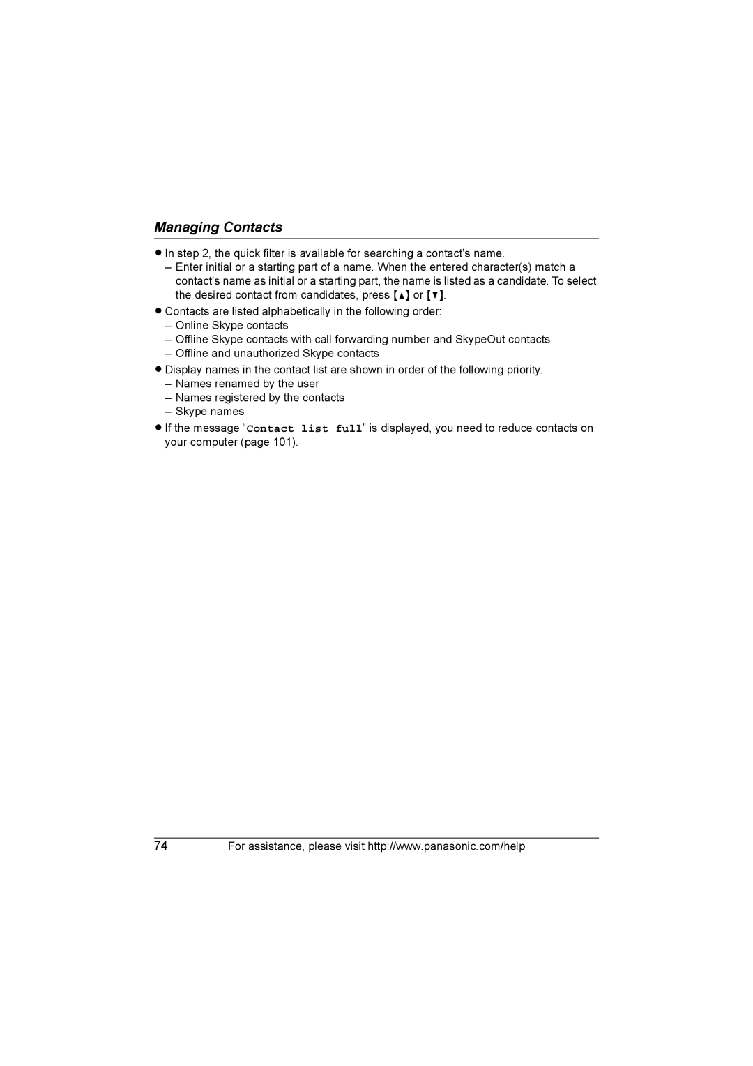 Panasonic KX WP1050 operating instructions Managing Contacts 